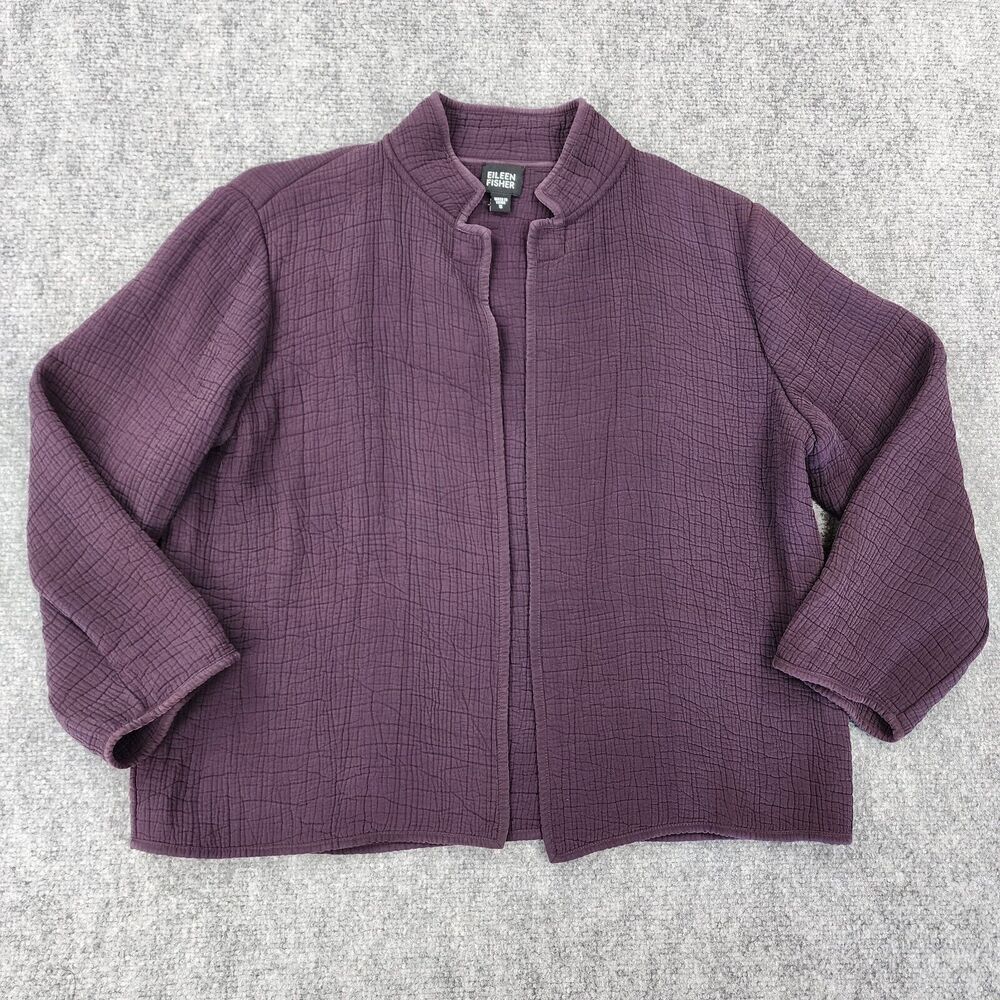 Eileen Fisher Jacket Womens Small Purple Textured Silk Rayon Blend Open Front